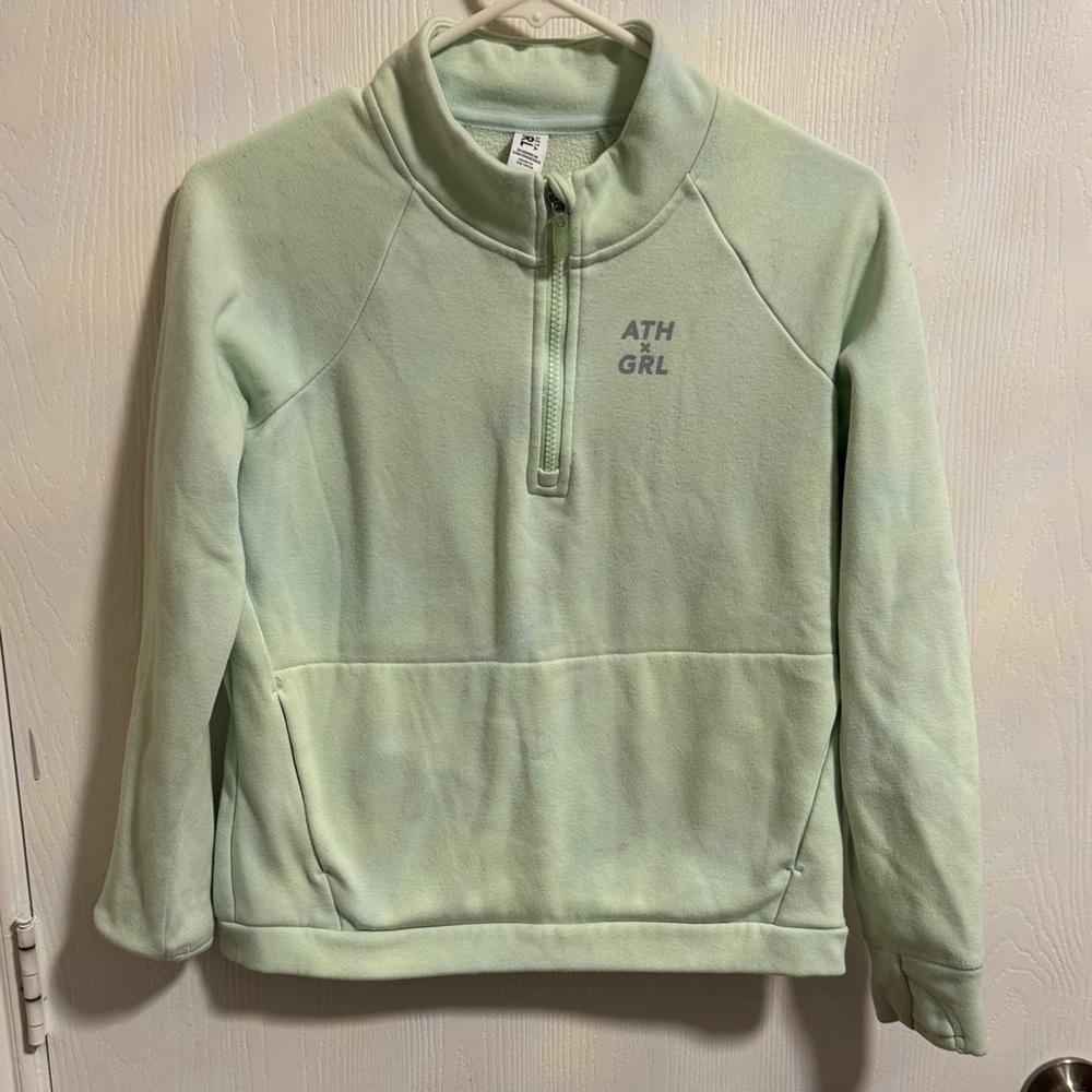 Athleta Girl's‎ XL 14 Crazy Cozy Half Zip Sweatshirt Mint Sorbet Green Pocket